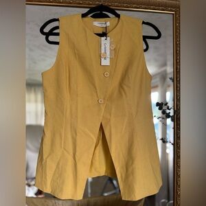 NWT Commense Yellow Modern Linen Blend Sleeveless Vest
